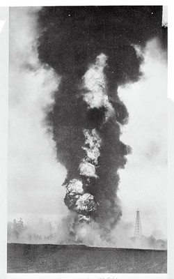 Three days after this oil well near Trinity Houston County Texas b- Old Photo
