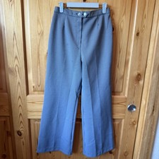 Vintage 60s 70s Plaid Flare Wide Leg Pants S Houndstooth Navy Blue White 25 X 28