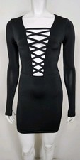 Lulus Womens Dress XS Black Long Sleeve Bodycon Form Fitting Stretch Pullover
