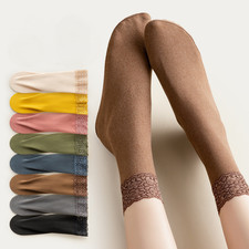 5 Pairs Women Lace Flower Mid Tube Calf Socks Elastic Stretch Winter Warm Socks