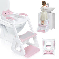 2-in-1 Toddler Potty Training Seat with Step Stool Adjustable Ladder Pink