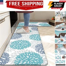 Teal Kitchen Mats Set of 2 Cushioned Anti Fatigue Kitchen Rugs Non Slip Water...