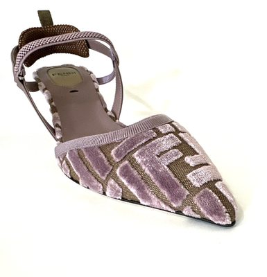 Fendi Colibri Lite Mauve Pink FF Logo Pointed Slingback 55 Kitten