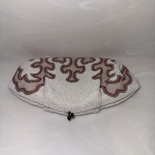 Vtg Kiss Lock Beaded Women  s Clutch Purse Medium Handbag Satin Lining -