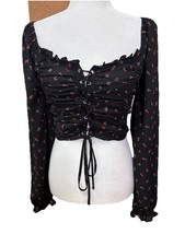 Women  s Crop Corset Top Size M Whimsigoth Dark Fairy Renaissance Festival Floral