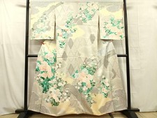 Japanese Kimono Visiting Embroidery Peony Pure Silk Special