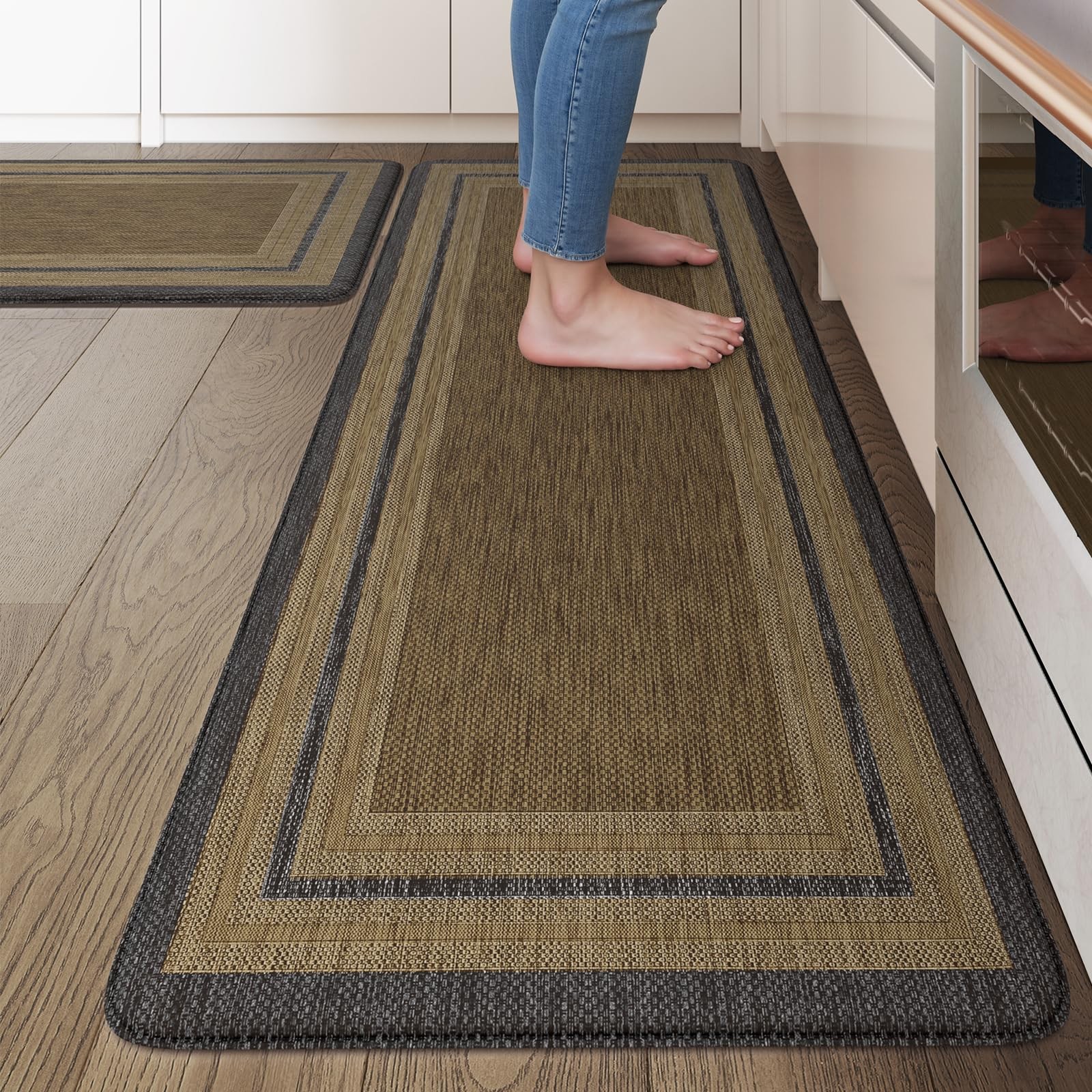 Boho Anti Fatigue Kitchen Mats Set 20x47 & 20x32 Distressed Floor Comfort