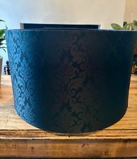 Vintage Very Large Black Damask Fabric Lampshade 16" Diameter ×9.5" Table/Floor