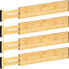 4 PCS Drawer Divider, 12.9"-17" Adjustable Bamboo Drawer Dividers Organizers, Ex