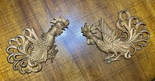 Set of 2 Vintage Cast Aluminum Fighting Roosters / Game Cocks Wall Decor.