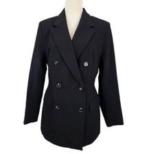 H M Womens M Double Breasted Blazer Black Lined Stretch Classic Jacket NWT