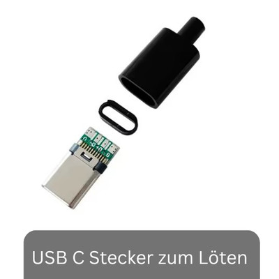 USB C Stecker zum Löten Typ A 3A 24 Pins mit Schwarzem Gehäusedeckel