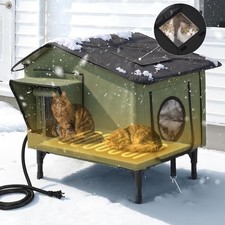Heated Cat House for Outside Weatherproof in Winter, Large Insulated Feral Cat