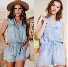 Anthropologie Cloth  Stone Chambray Romper Size Medium FLAWLESS