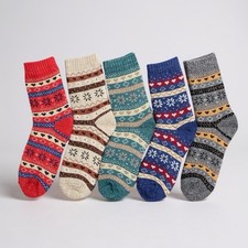 NEW 5 Sets Womens Heavy Knit Colorful Fair Isle Hearts Winter Cabin Socks Bundle