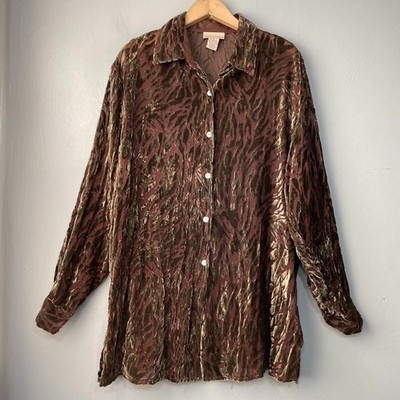Witchy Blouse Size Large Brown Olive Sheer Burnout Velvet Whimsigoth Goblincore