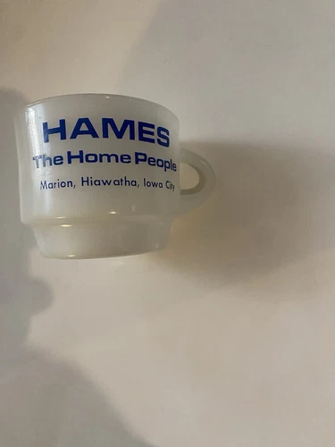 Fire King Anchor Hocking advertising coffee mug Hames Iowa