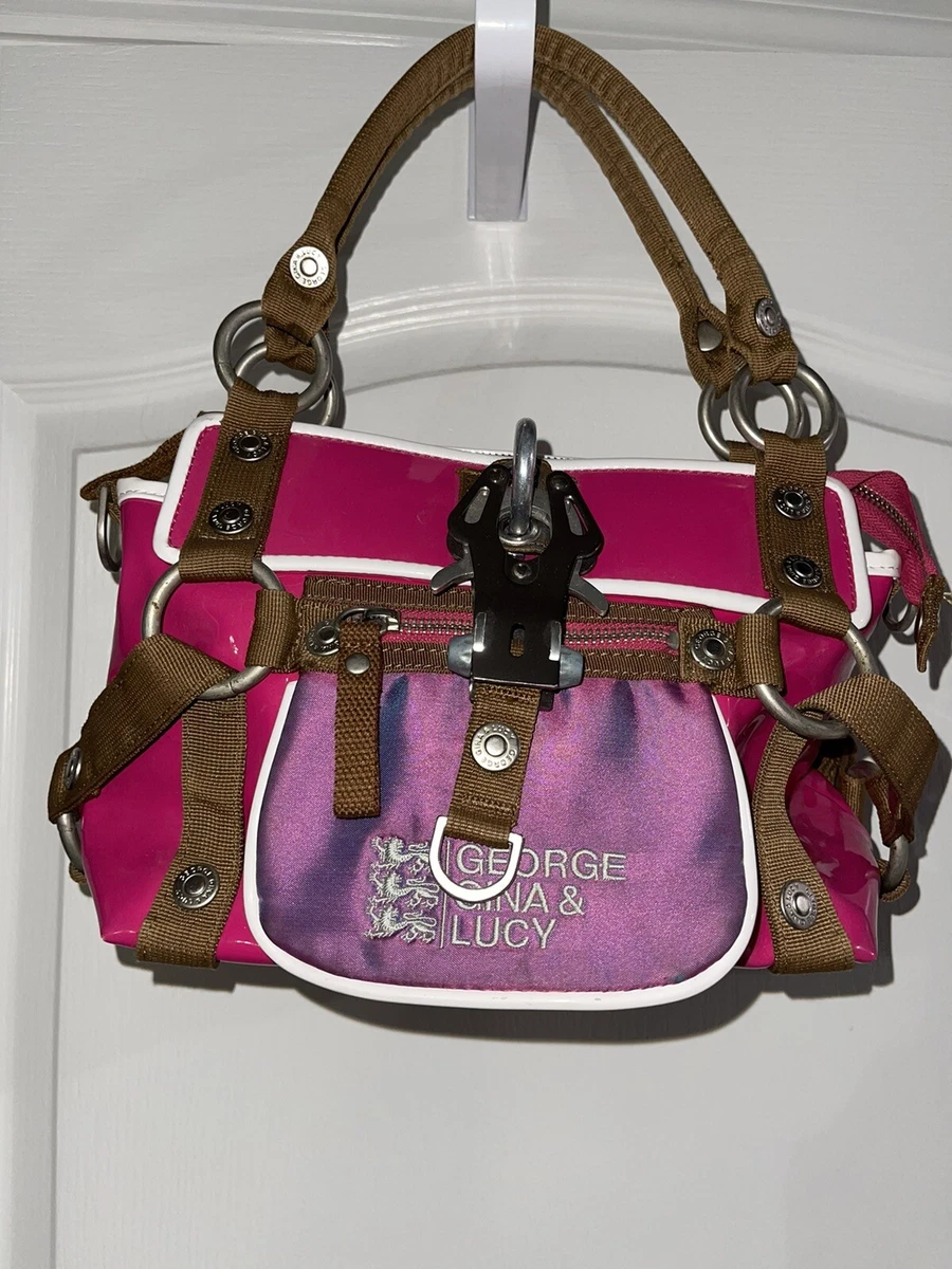 George Gina & Lucy Saddle Bag Hot Pink Patent Leather GGL Handbag