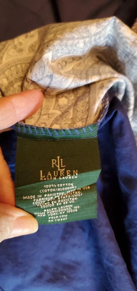 Funda nórdica Ralph Lauren 100 % algodón azul marino King cachemira azul marino y blanco paneles laterales Foto 4 de 4