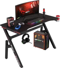 47" Gaming Desk with Carbon Fiber, Cup Holder, and Headphone Hook