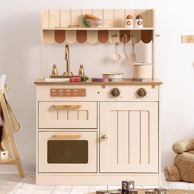 Robud Wooden Kitchen Playset Pretend Cooking Play Toys w/ Accessories for Age 3+