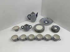 Lomonosov Imperial Russian Porcelain COBALT NET Tea Set Coffee (22 Pieces)