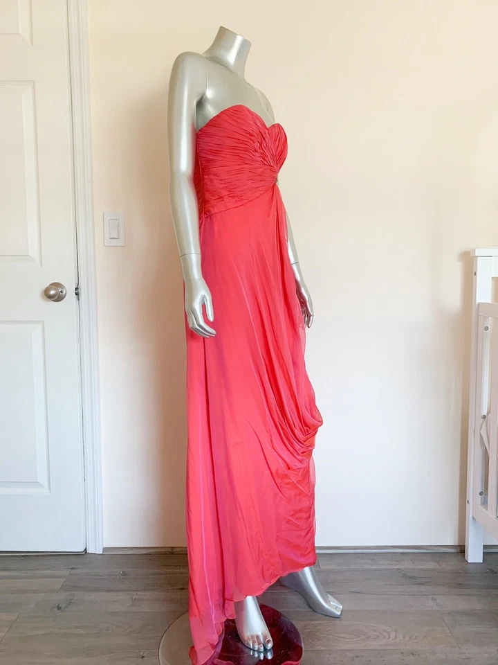 Vestido Badgley Mischka Para Mujer’s 6 Rosa Vestido Fluido Sin Tirantes Seda Corsé Formal Foto 4 de 4