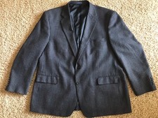 Stafford Sport Coat Blazer Two Button Navy Houndstooth Wool 50R