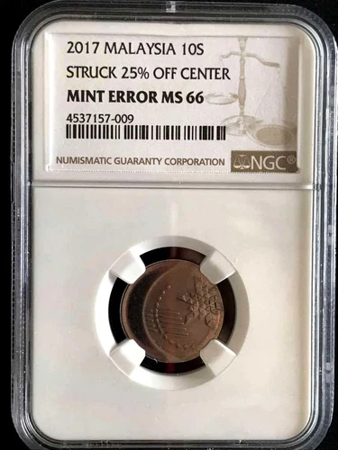 2017 Malaysia 10S  Struck 25% Off Center -  Mint Error NGC MS66