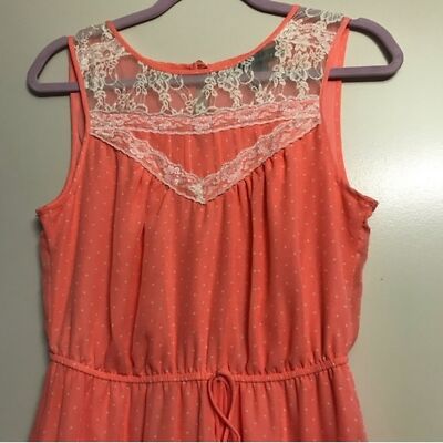 New Socialite | Coral Lace Polka Dot Tie Waist Sleeveless Mini Dress, M |  eBay