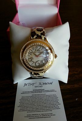 Betsey Johnson Gold Crystal Dial Watch with Leopard Print Strap ladys watch betsey johnson Betsey Johnson Leopard Bow  main image 4