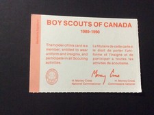 Boy Scouts Of Canada 1989-1990 Member Card