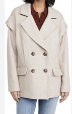 Veronica Beard Ikaria Oversized Dickey Coat Oatmeal Wool XL
