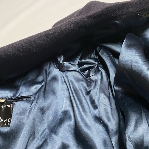 Vintage Saks Fifth Avenue Cashmere Trench Coat 42S Navy Men Silk Lined USA Made - Picture 9 of 16