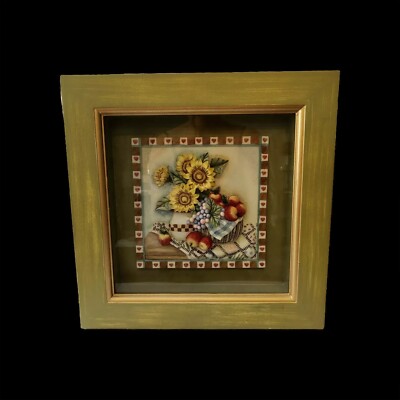 Framed Diorama Shadow box Artwork, Sunflowers And Apples