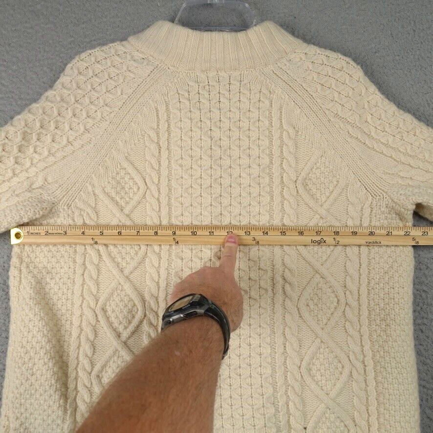 Land's End Wool Sweater Chunky Thick Lambswool Cardigan Aran Style Sz
