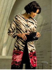 Harold's Silk Blend Zebra Roses Jacket Duster Rhinestone Button Nwt Mob Wife