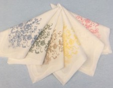 Set of 6 Hand Embroidered Linen Handkerchiefs NICE "Moseley's" New Old Stock