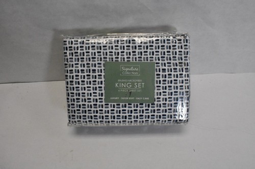 Signature Collection Brushed Microfiber 4 Piece Sheet Set King Quincy Geo - Picture 4 of 5
