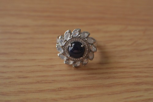 4.85ct Star Sapphire / Multi-Gem Starburst Ring Platinum Over Fine Silver Sz 7 - Picture 4 of 13