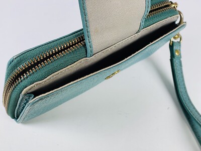 Fossil Madison Wallet Wristlet Zip Clutch Turquoise Leather Bi
