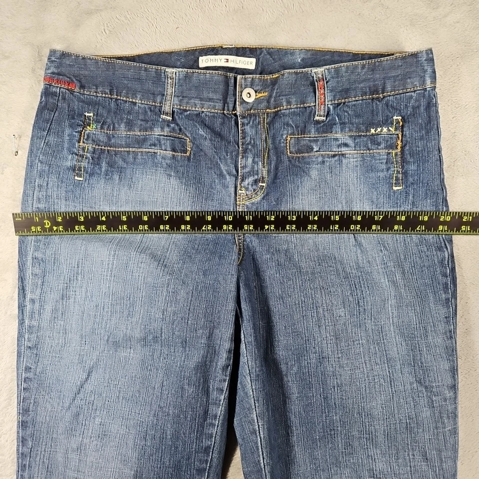 Pantalones de mezclilla Tommy Hilfiger X-tra tiro bajo azul capri bordado color puntada talla 16 Foto 4 de 4
