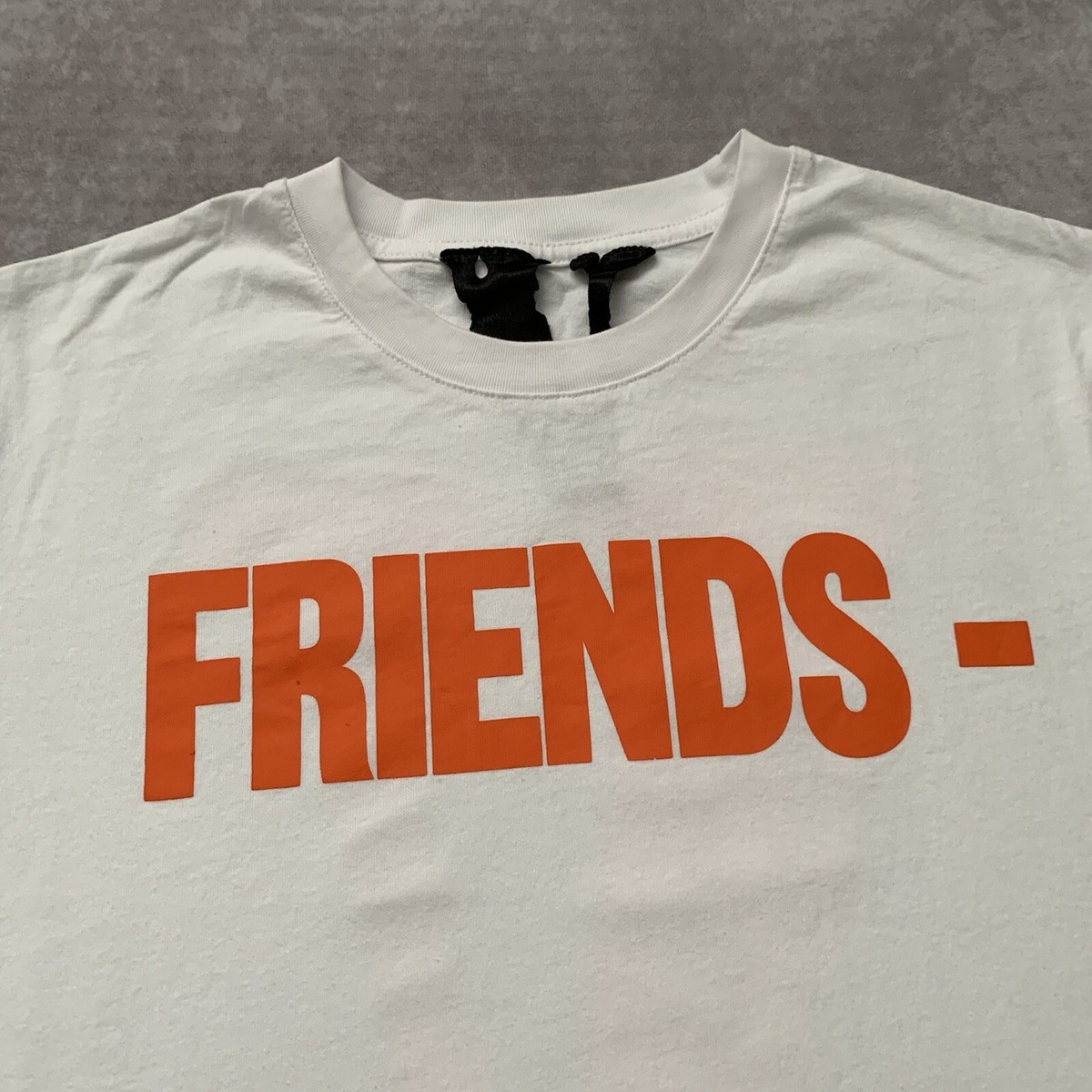 VLONE Friends Tee Shirt Size L Made in USA Big V White Orange 