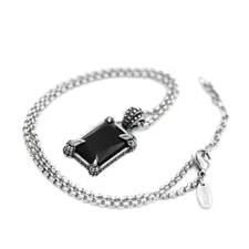 Dragon Claw Pendant Necklace with Black Faceted Glass stainless Steel Necklace