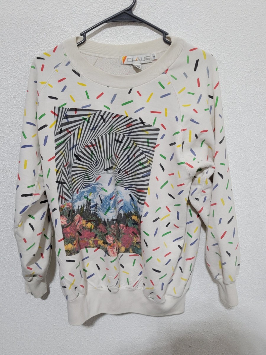 Chaus Sweatshirt Womens Medium White Colorful Confetti Print Round