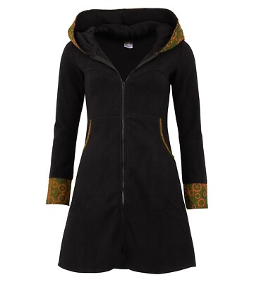 Damen Fleece Mantel Jacke  Kapuze Goa Psy Hippie Boho Goa Fair Kunst und Magie