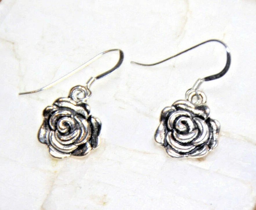 Розовые бутоны серьги цветок подвеской .925 из чистого серебра крючки олова подвески бутон розы - Изображение 2 из 3