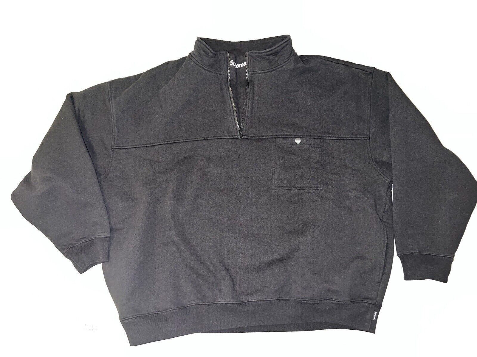Supreme Washed Half Zip Pullover Sweatshirt Black Size XL FW22 Authentic