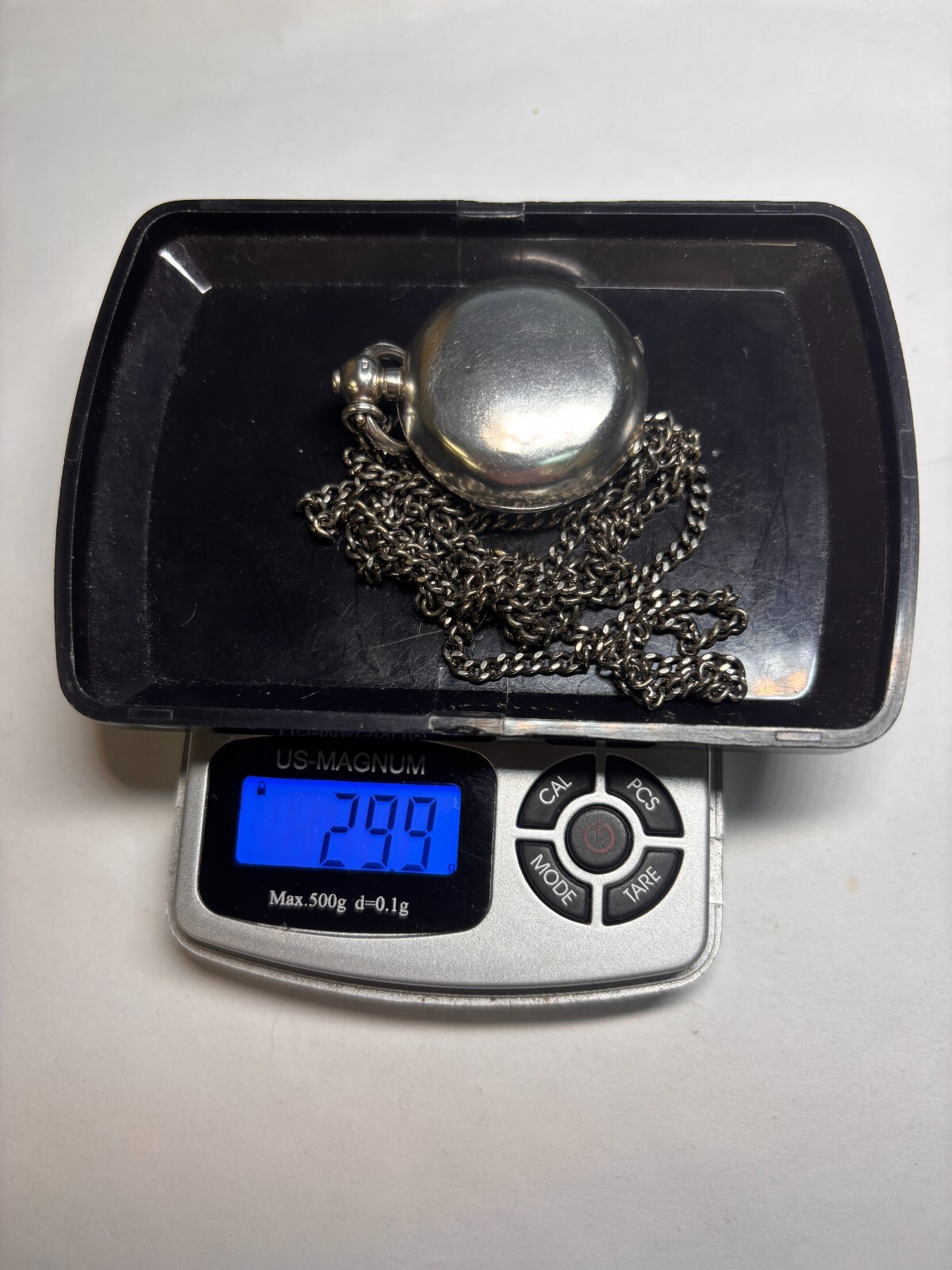 Antique English Sterling Silver Sovereign Case Metal Chain Necklace 29.9g 30in