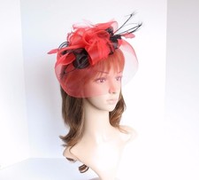 High Quality Kentucky Derby Wedding Polyester  Feather Fascinator Red/Black2406